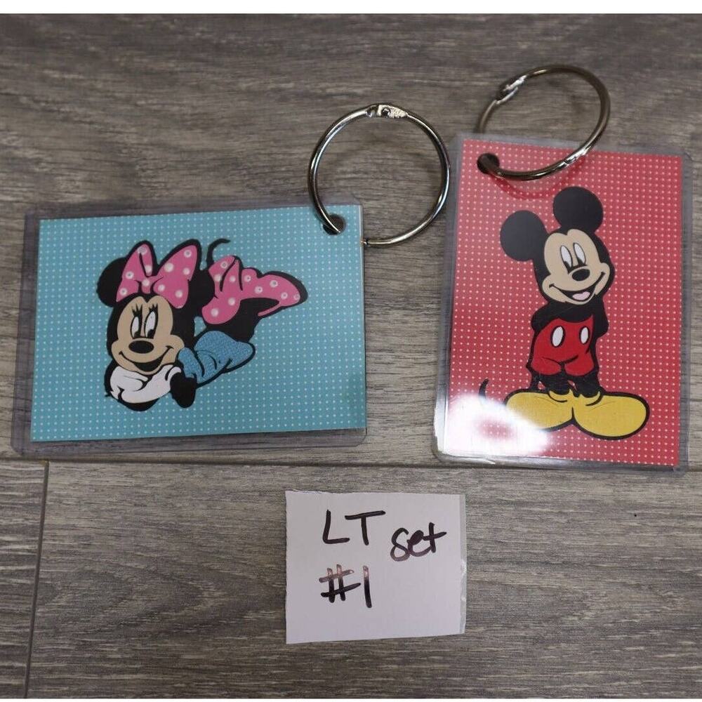 Disney Mickey Minnie Mouse Luggage Tag Set Loose Leaf Binder Key Ring His & Hers